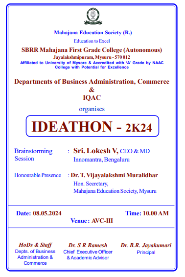 Departments of Business Administration, Commerce & IQAC organises IDEATHON – 2K24