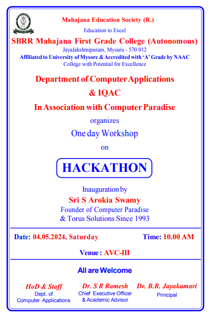 One day Workshop on HACKATHON 04 05 2024